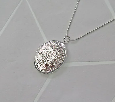 £17.99 • Buy Solid 925 Sterling Silver Vintage Oval Locket Necklace For Hair, Photo, Keepsake