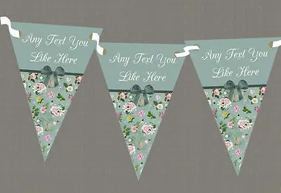 Vintage Green Bow Personalised Shabby Chic Garden Tea Party Bunting • £7.99