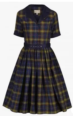 Vintage Tartan Shirt Dress Lindy Bop Bletchley Blue Green Check Plaid BNWT Sz 12 • £35.49