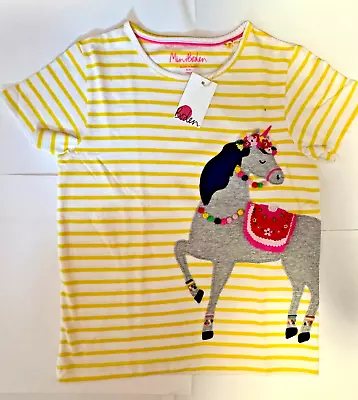 NWT Mini Boden Yellow And White Stripe W/Embroidered  Unicorn Size 8-9 Years • $13.20