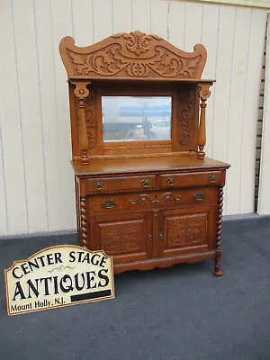 63576   Antique Victorian Oak Buffet Sideboard Server Cabinet • $775