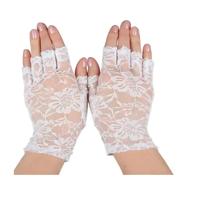 £4.99 • Buy NEW Ladies Short White Lace Gloves Burlesque Show Girl Fancy Dress Accessories 