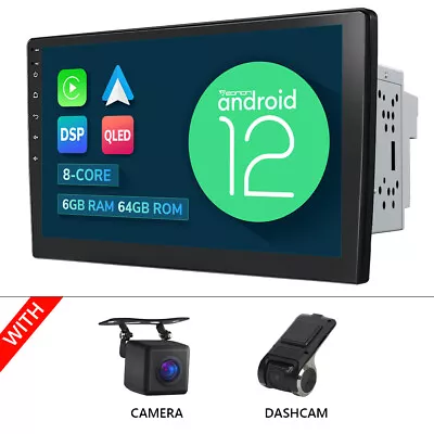 CAM+DVR+10.1  QLED Android 12 6+64G Double Din CarPlay Car GPS Stereo Radio 2DIN • $338.97