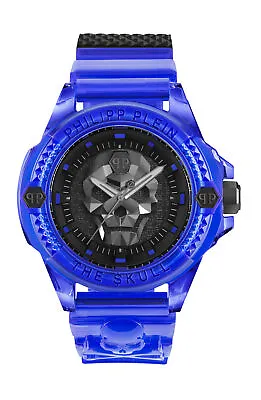 Philipp Plein Mens  Transparent Blue 45mm Strap Fashion Watch • $200