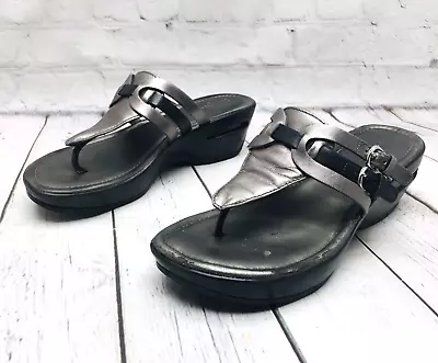 Cole Haan NikeAir Womens 6.5 B Metallc Silver Melissa Wedge Thong Sandal Comfort • $24.49