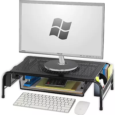 Metal Desk Monitor Stand Riser With Organizer Drawer • $36.88