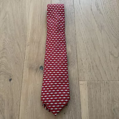 VINEYARD VINES Red Fish Print Silk Tie Hand Made In USA 60 / 3.75  • $14.87