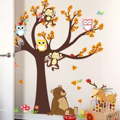 Animals Tree Wall Sticker Owl Monkey Cartoon Decal Kids Room DIY Art Decoration • $23.50