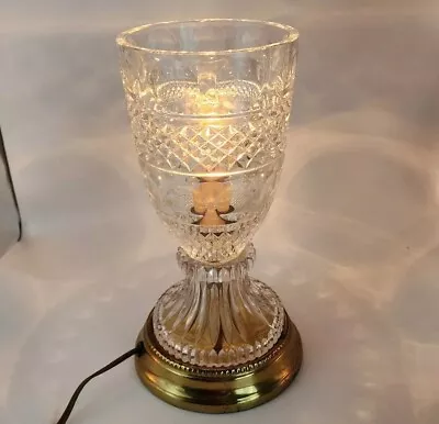 Vintage Hurricane Lamp Crystal Brass Base Electric Boudoir Hallway Table • $34.74