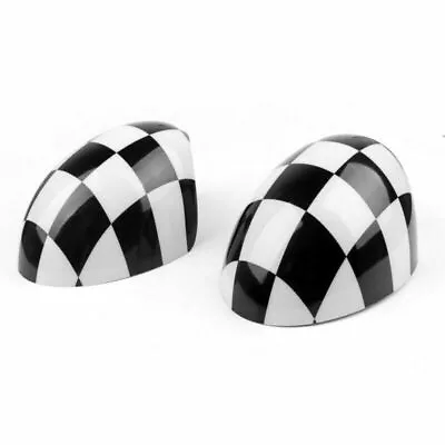 2 X Checkered WING Mirror Covers Fits MINI Cooper R55 R56 R57 Power Fold Mirror • $32.71