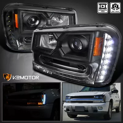 Black Fits 2002-2009 Chevy Trailblazer LED Strip Projector Headlights Left+Right • $172.38