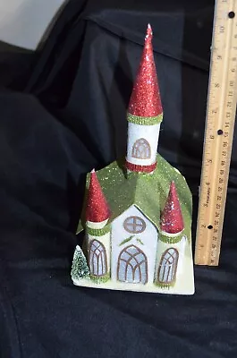 $15 • Buy 11  Tall Vintage Christmas Village Church Cardboard Putz House W/light Glitter