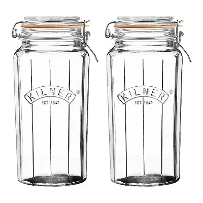 £15.95 • Buy Kilner 2pc 1.8Litre Glass Storage Airtight Food Preserving Facetted Clip Top Jar