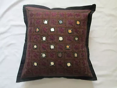 Ethnic Indian Embroidered Mirror Cotton Cushion Covers Red Green Mauve Pink • £5.99