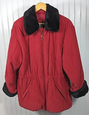 Mulberry Street Parka Jacket Coat Red Faux Fur Trim Women's Large Russia Vintage • $44.99