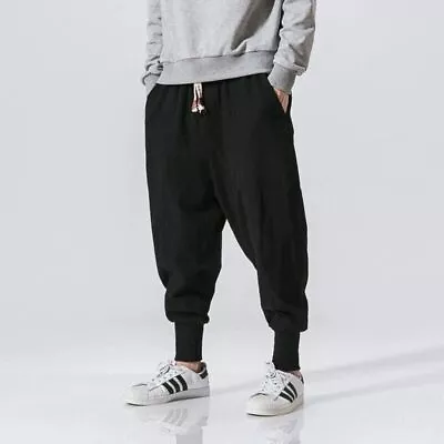 Men's Japanese Sweat Pants Casual Cotton Linen Stretch Elastic Trousers Jogger • $14.49
