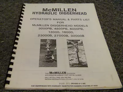 McMillen 27000B 32000B Diggerhead Auger Parts Catalog & Owner Operator Manual • $139.30