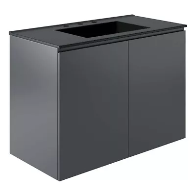 Modway Bryn 36  Wall-Mount Wood & Ceramic Bathroom Vanity In Gray/Black • $393.99