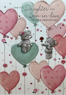 DAUGHTER AND SON IN LAW WEDDING ANNIVERSARY CARD CUTE BEARS HEARTS 7”x5”FREE P&P • £1.99