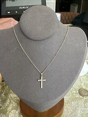 9ct Gold Cross With Diamonds On A 9ct Gold Chain 1.7g • £80