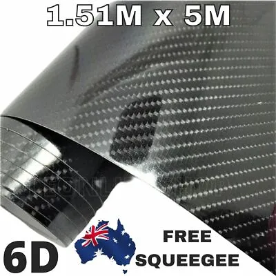 1.51M X 5M 6D BLACK GLOSS CARBON FIBER FIBRE CAR VINYL WRAP FILM ROLL AIR RELEAS • $89.99