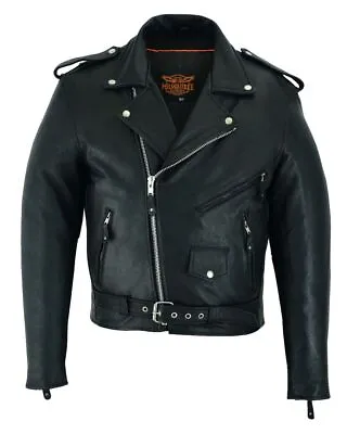 Classic Men's Motorcycle Black Naked Cowhide Leather Biker Air Vents Jacket • $118.99