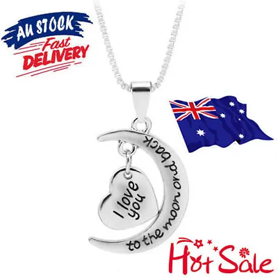 I Love You To The Moon And Back Sliver Pendant & Necklace Gift Mum FZ • $9.45