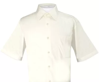 Biagio 100% Cotton Mens Short Sleeve Solid CREAM Color Dress Shirt Size 4XL • $26.95