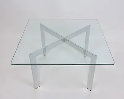 Mid-Century Italian Modern X Base Chrome And Glass Coffee Table Barcelona Style • $875