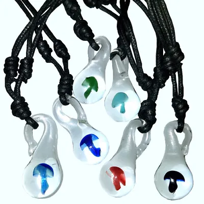 Necklace Boho Tear Drop Mushroom Glass Pendant Black Cord Hippie Festival HNGM • $7.99