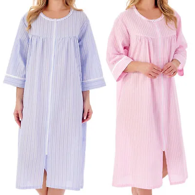 Slenderella Ladies Seersucker Stripe Robe Lightweight Zip Front Dressing Gown • £41.49