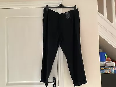 M&S Ladies Linen Blend Black Tapered Peg Trousers Size 20 Reg Length BNWT • £9.50