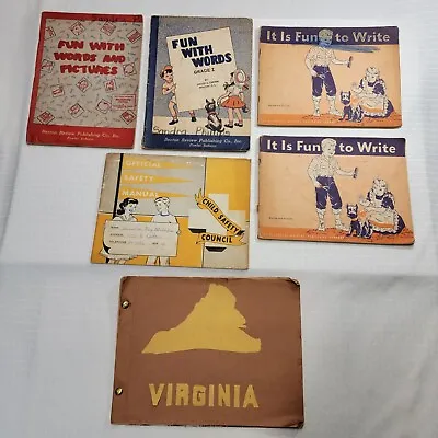 Lot Of Vintage School Workbooks 1950s Fun With Words Virginia Book Reports  • $25.77