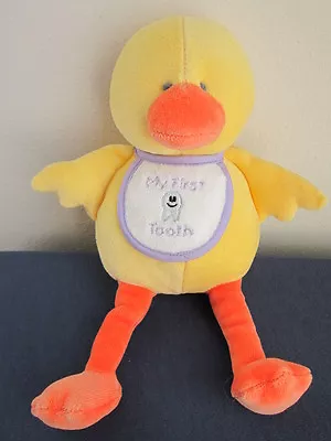 NWT Russ Duck My First 1st Tooth Ducky Yellow Rattle Bib Baby Plush Sewn Eyes • $19.99