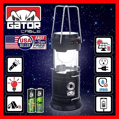 Solar Portable Rechargeable LED Camping Lantern Flashlight Lamp USB Power Bank • $10.99