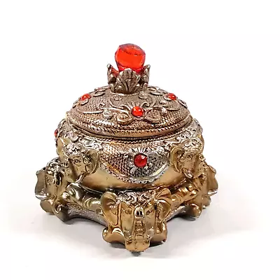 Ornate Elephant Faces Resin Trinket Jewelery Box  • $12.95
