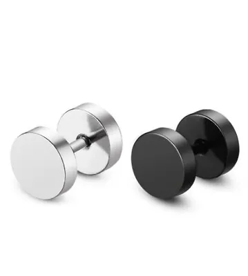 2Pcs Black Silver Men's Barbell Punk Crystal Stainless Steel Ear Studs Earrings • £3.49