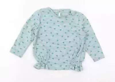 Matalan Girls Blue Viscose Jersey Blouse Size 9-12 Months Round Neck Pullover • £2.75