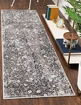 Metro Collection Vintage Floral Abstract Vine Area Rug 2 X 13 Ft Gray/Ivory • $81.96