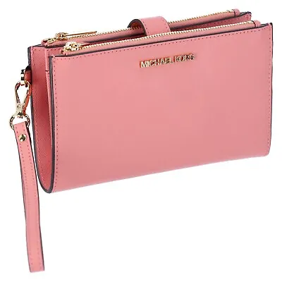 Michael Kors Jet Set Travel Large Double Zip Wristlet Phone Wallet Primrose Pink • $55