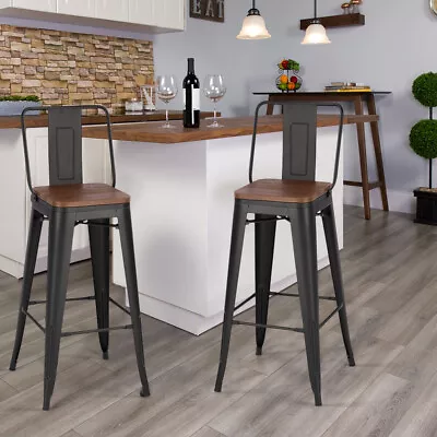 £139.95 • Buy Vintage High Bar Stools/Table Wood Metal Breakfast Chairs Kitchen Pub Counter