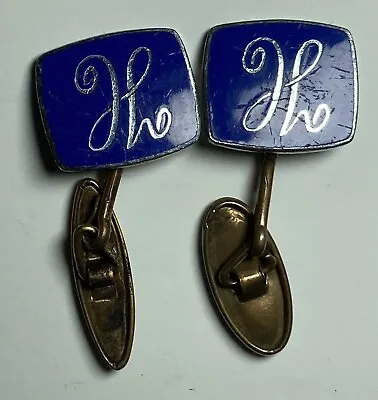 Vintage Enamel Name Letter H Cufflinks Blue GILT Brand  • $10.72