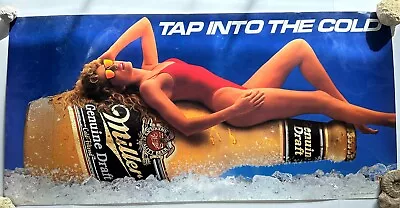 Vintage Beer Poster Miller Genuine Draft MGD 36X18 Bikini Women Miller Lite 80s • $32.19