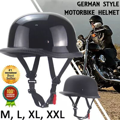 German Style Helmet DOT Matt Gloss Black Adult Motorcycle Half Helmet M/L/XL/XXL • $60.06