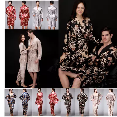 $42.52 • Buy Mens Womens Long Sleeve Pajamas Kimono Bathrobe Robe Dressing Gown Loungewear AU