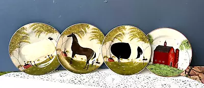 Warren Kimble Sakura Country Life Set Of 4 -Horse -Pig -Sheep -Barn -SaladPlates • $25.95