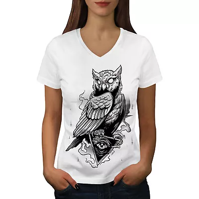 Wellcoda Triangle Owl Womens V-Neck T-shirt Conspiracy Graphic Design Tee • £17.99