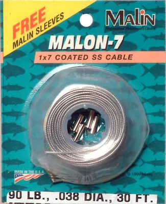 Malin NC90-30 30 Ft Nylon Coated Wire Clr 90 # Fishing Wire Leader • $10.81