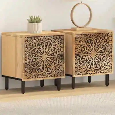 Bedside Cabinets Nightstand End Table Bed 2 Pcs Solid Wood Mango VidaXL • £111.99