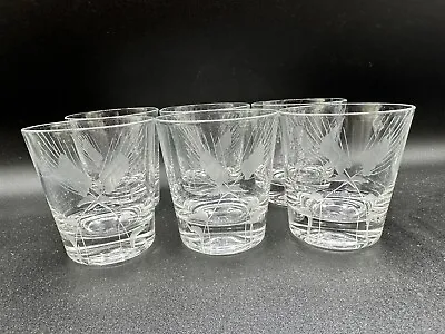 (6) 1960's Etched Wheat Old Fashion Glass Tumblers 8oz MCM Barware • $58.88